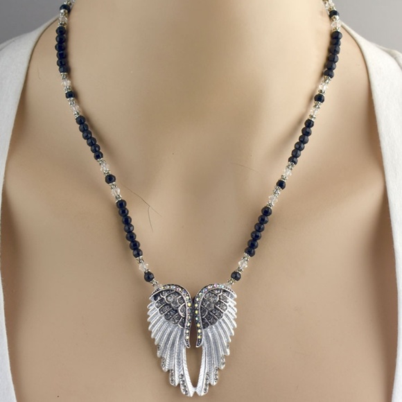 BG Designs Jewelry - Black Glass & Swarovski Angel Wing Necklace Set